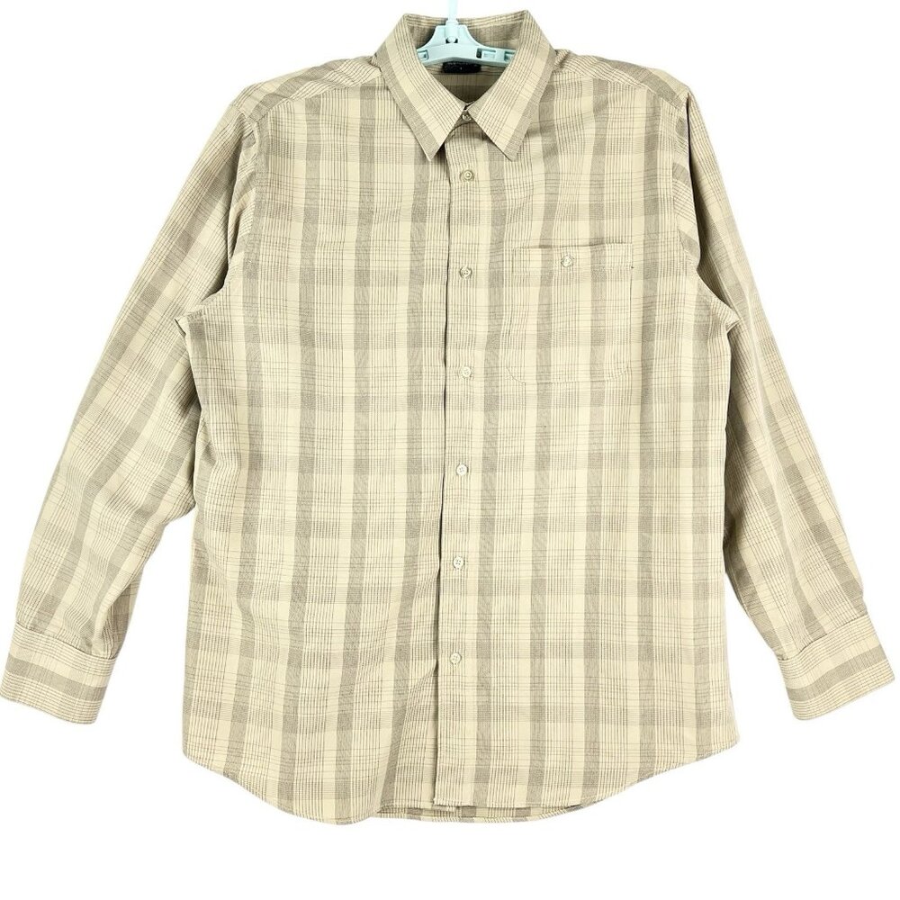 R&R Casual‎ Men's Long Sleeve Buttons Closure Plaid Tan Shirt Size Large